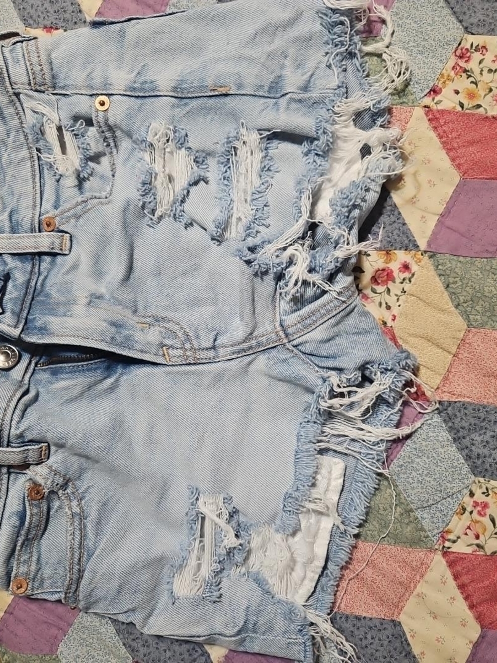 American Eagle Outfitters Light Blue Distressed Denim Shorts